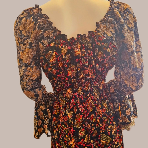 KARMA Hwy Gilded Tiered Ruffle Hem Lg. Dress Red Grn OS NWT - Picture 9 of 15